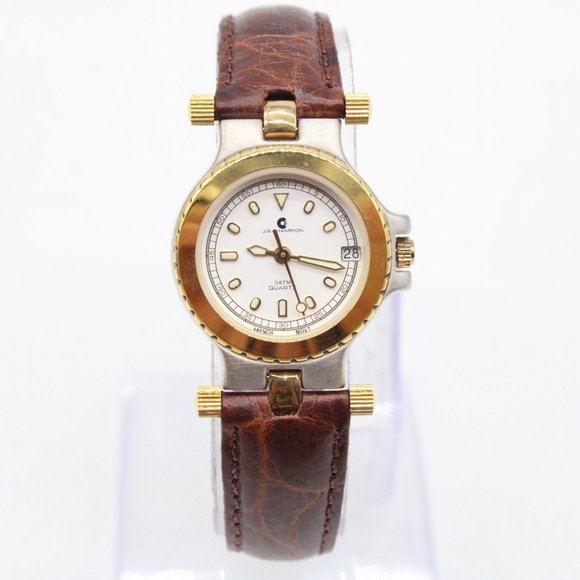 J.B Champion Watch Women Gold Tone Stainless Steel Classic White Dial Brown Band - Picture 2 of 8